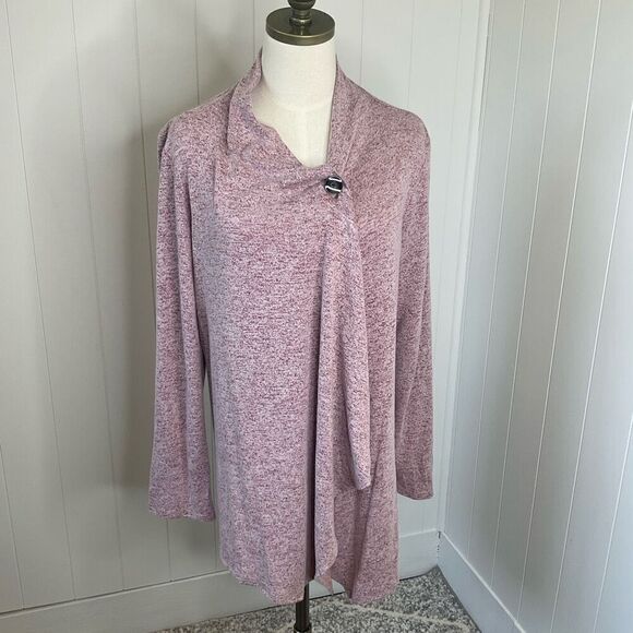 AGB Womens Large Wrap Sweater Cardigan Purple One Button Closure Long Sleeve - Picture 1 of 14